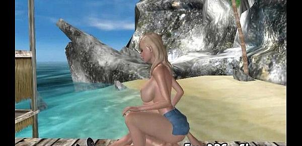  Busty 3D cartoon blonde gets fucked on the beach